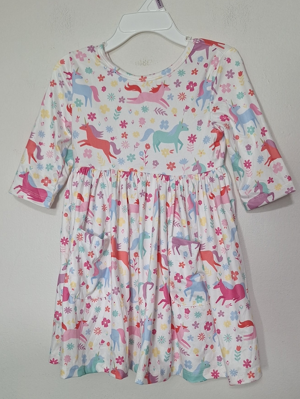 Mila & Rose Dress Unicorn Wish 3/4 Sleeve Pocket Twirl Dress